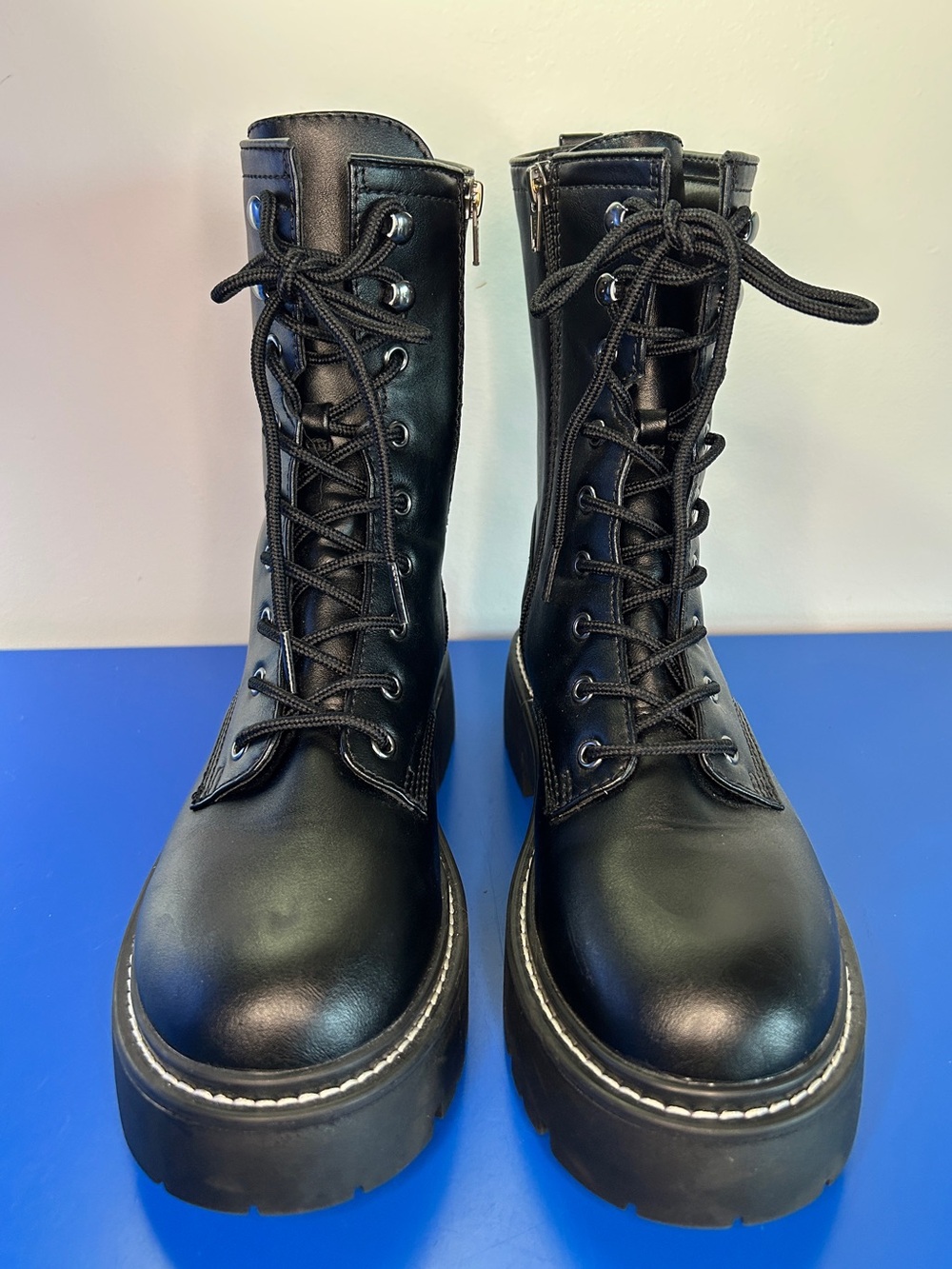 Wild Fable Black Logan Lug Combat Side Zip Memory Foam Boots